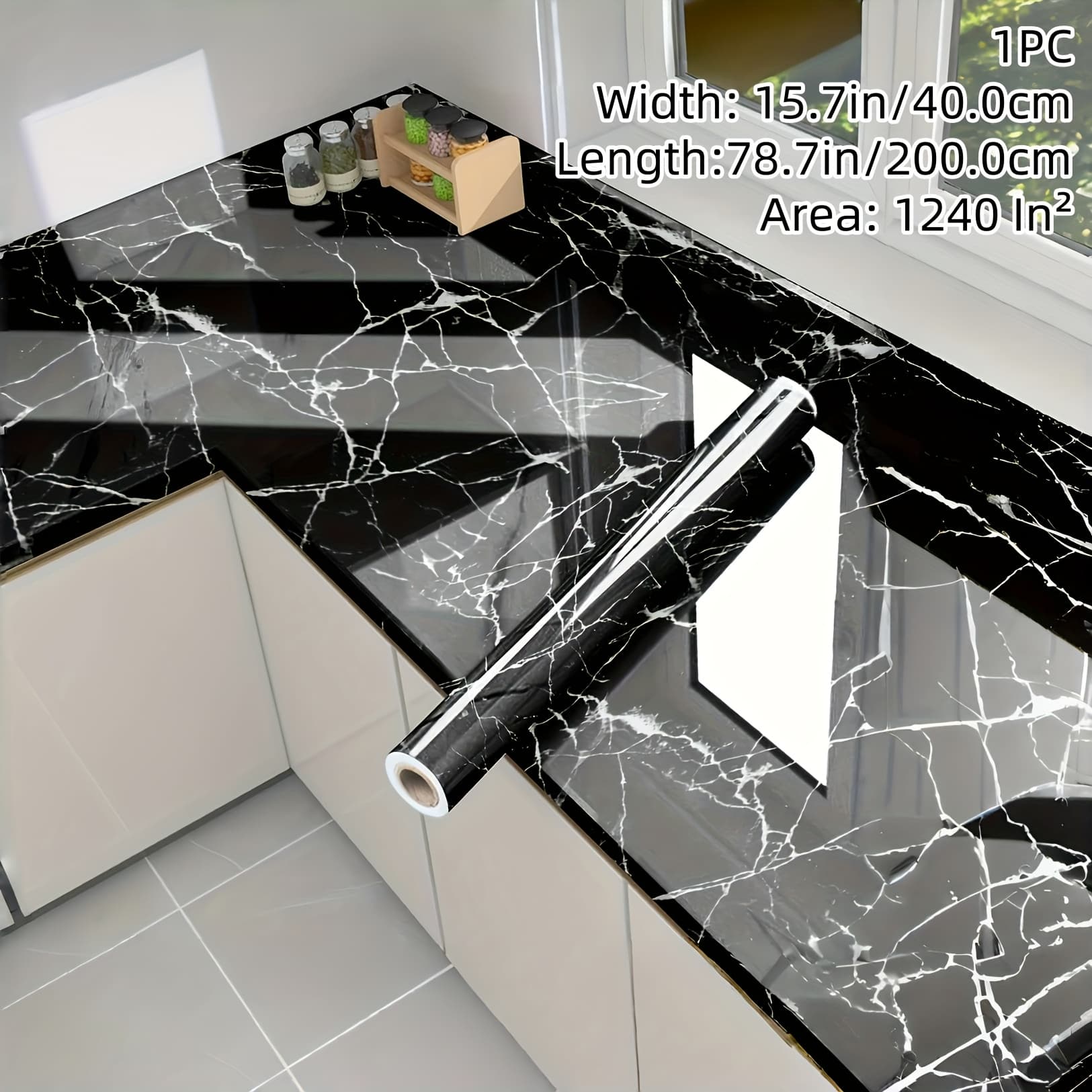 TEMU 1 Roll Of Black Wall Sticker Measuring 1240 Square Inches, Designed For Waterproof Furniture Renovation. Resistant To High Temperatures And Is Ideal For Covering , Countertops