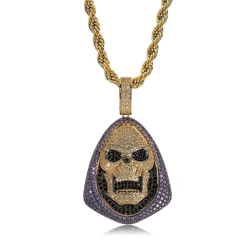 TEMU Men's Devil Pendant Necklace - Bling Synthetic Cubic Zirconiaia Gothic /death Jewelry, Ic-free For Daily Wear, Rap Parties & Rap Accessory (no Required) - Ice Chain