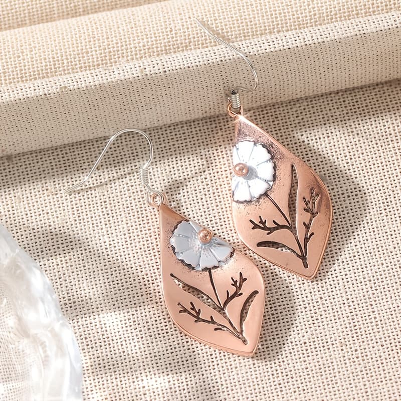 TEMU Rustic- Handmade Copper-brass-artisan- Flower- Earrings.