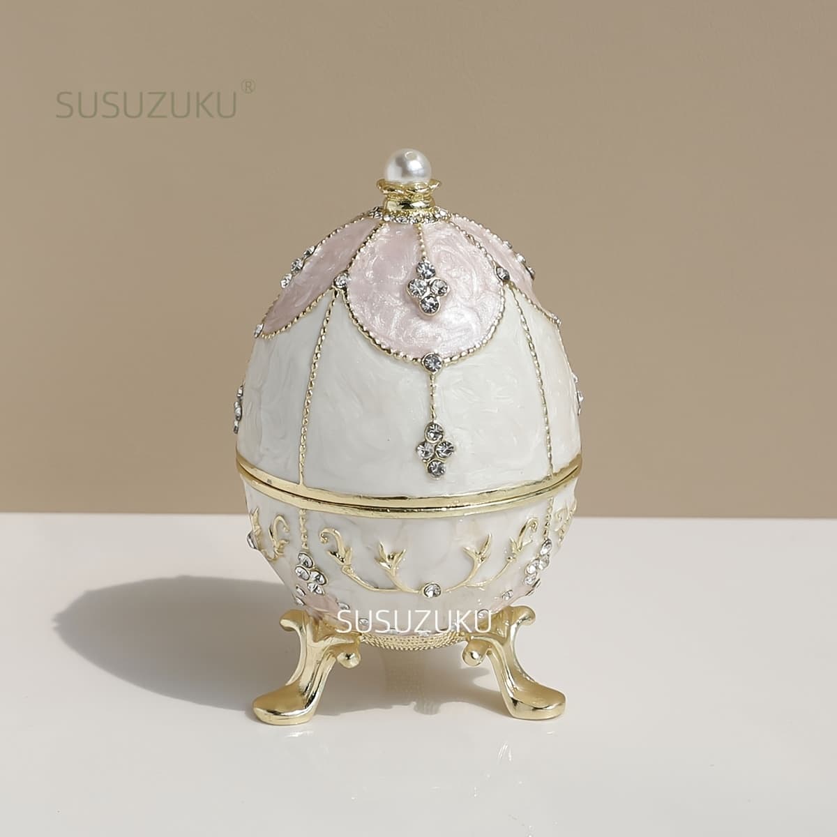 TEMU 1pc Hand Painted Light Pink Easter Figurine , Enameled Jewelry Box Unique Decorative Metal Box Classic Ornaments Gift For Home Decor