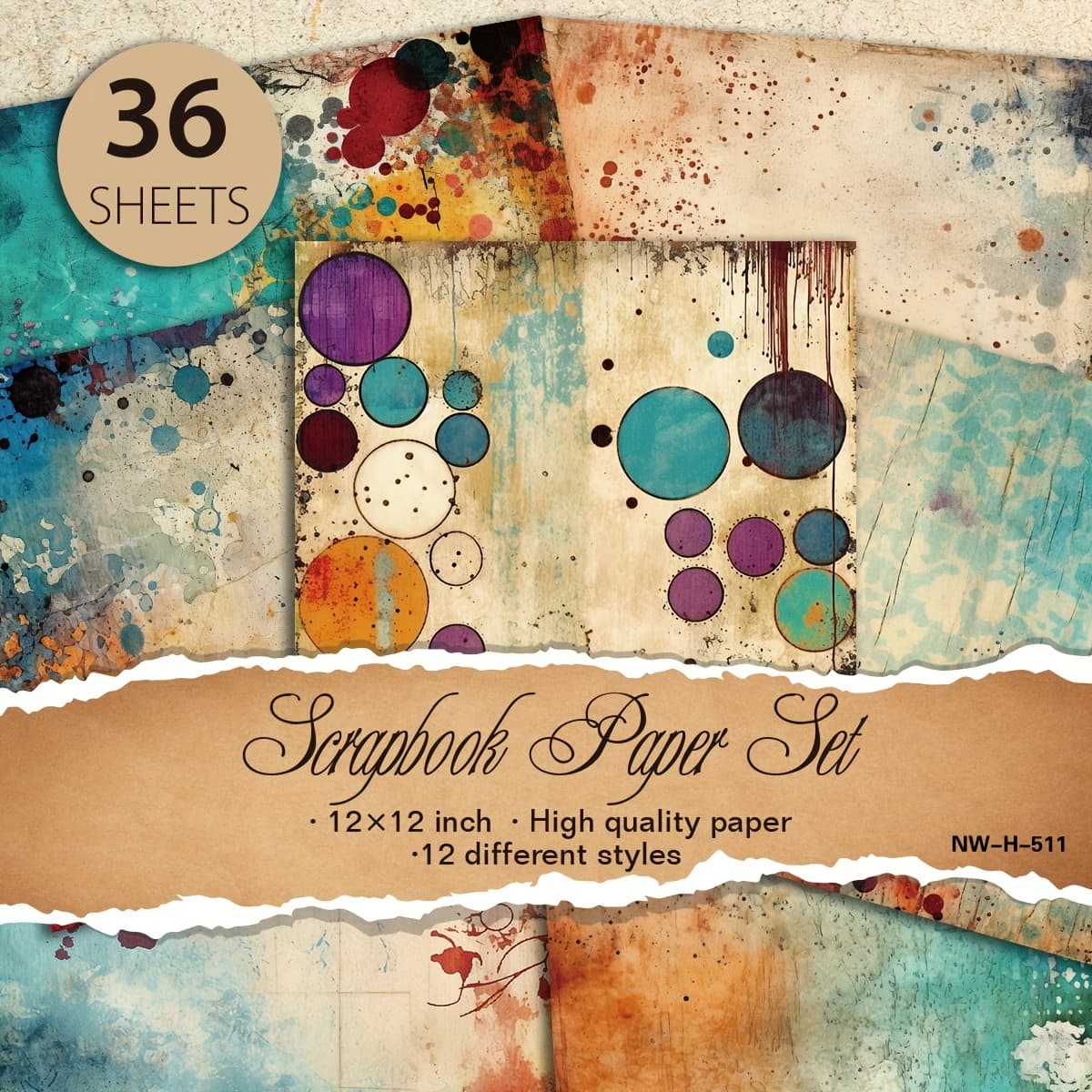 TEMU 36 Sheets Paper Set - 12"x12" Diy Craft Paper For Journaling, Gift Wrapping, Planner Decor, Aesthetic Decorative Supplies - Colorful Circle