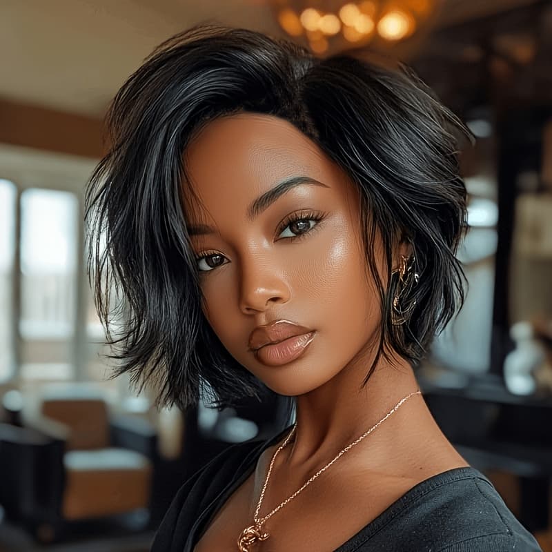 TEMU Synthetic Short Bob Wig For Women - Perfect For Daily Use And Parties, Featuring A Stylish Black Haircut