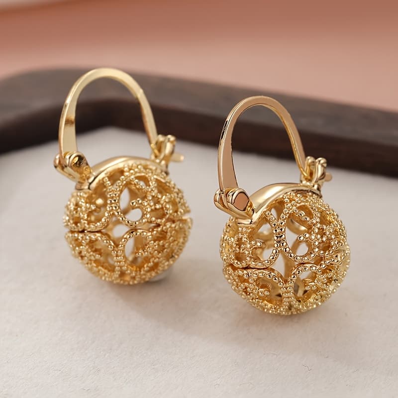 TEMU Fashion Lever Back Earrings, Hollow Circle Women's Dangle Drop Golden Sphere Studs,