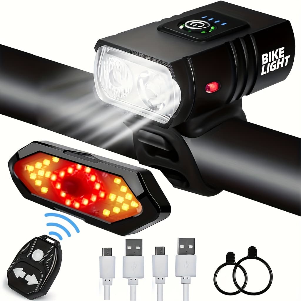 TEMU 2pcs Bicycle Front And Rear Led Safety Light Set - High Brightness 3led Night Cycling Light With Usb Charging, 6+5 - Rechargeable Lithium Battery, Abs Material