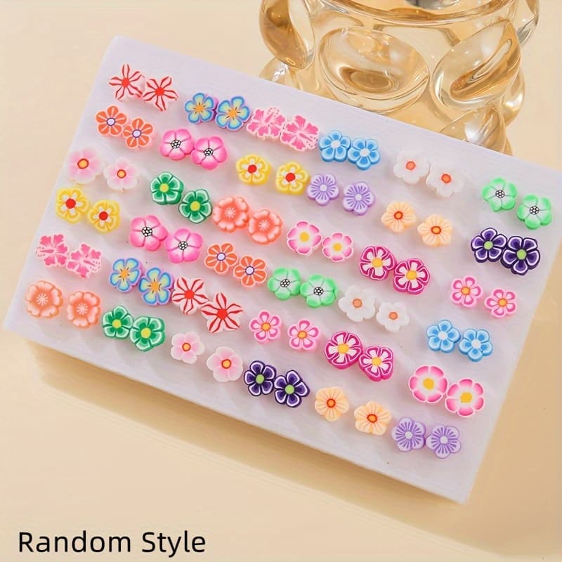 TEMU (random Color) 72pcs Cute Sweet Pottery Stud Earring And Earring Set Fashion Women's Holiday Celebration Gift Party Wear Earrings