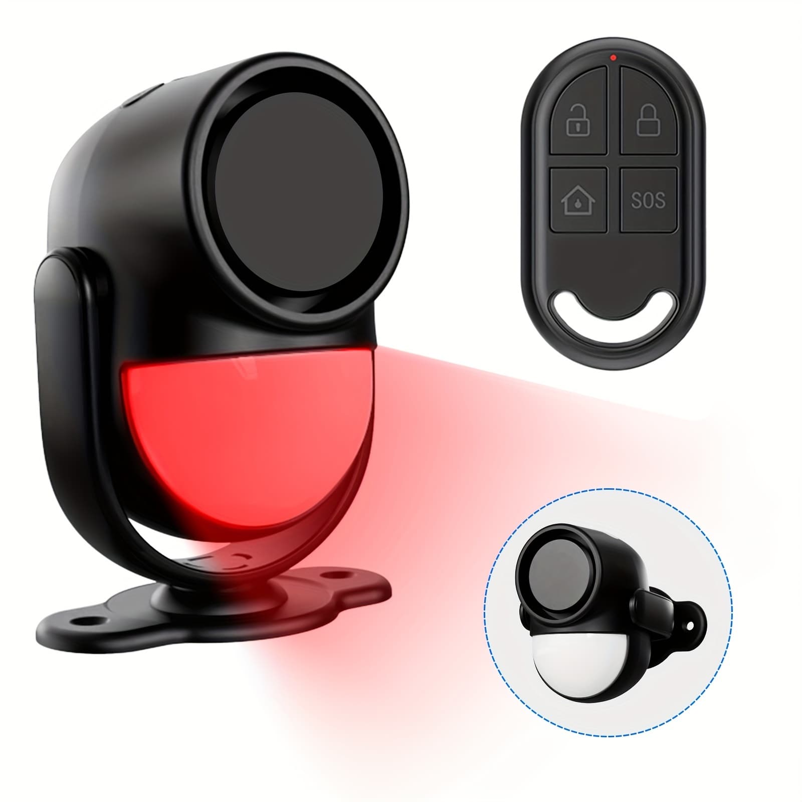 TEMU 125db Loud Motion Sensor Alarm Indoor Wireless Infrared Security Motion Detector With Siren Light/remote Control/3 X Aa Battery For Home/shed/garage