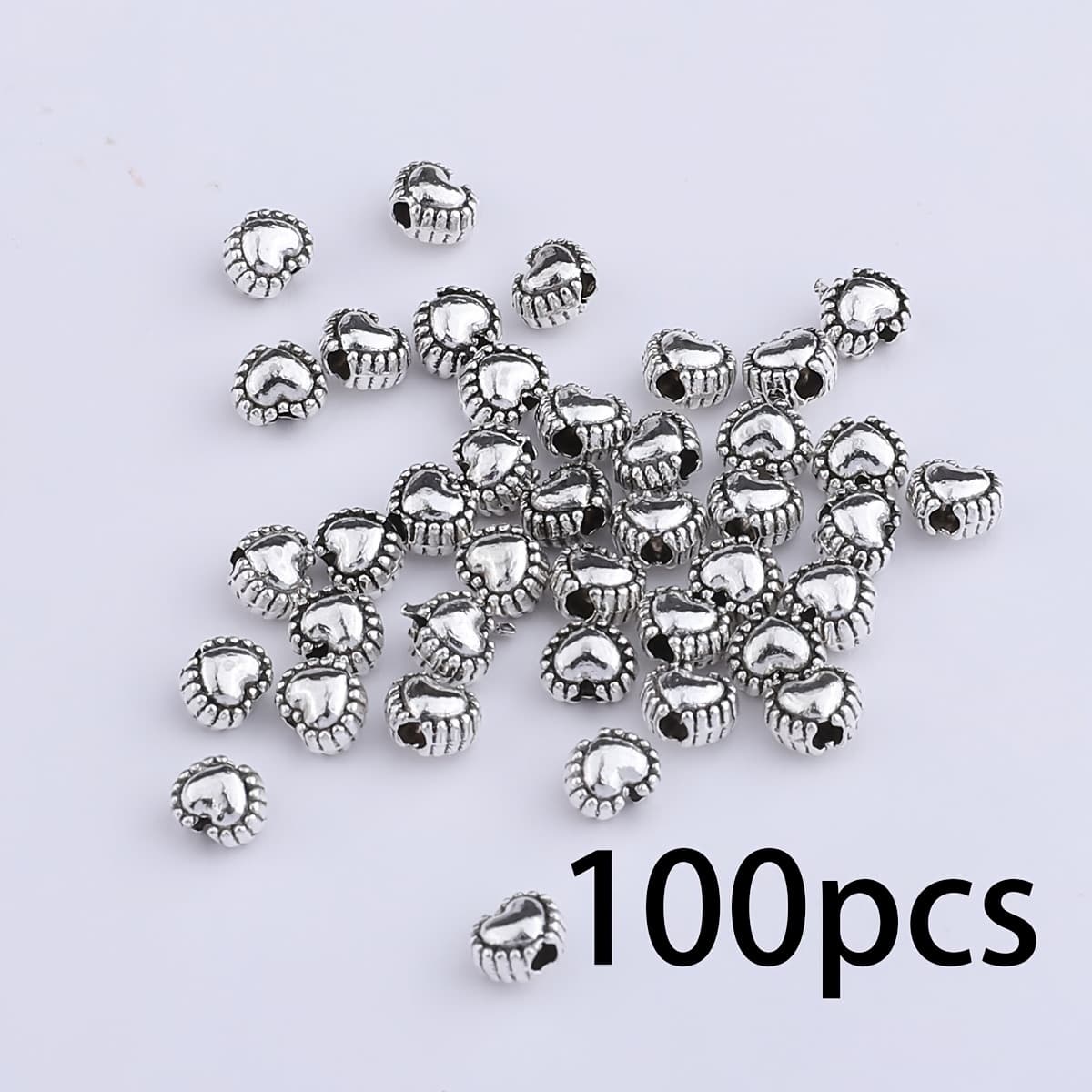 TEMU 100pcs Mini Heart Spacer Beads Alloy Additions Beaded Braided Rope Spacer Loose Beads Patterned Beads Loose Beads Spacer Beads Earrings Necklace Jewelry Additions Handmade Woven Jewelry Additions