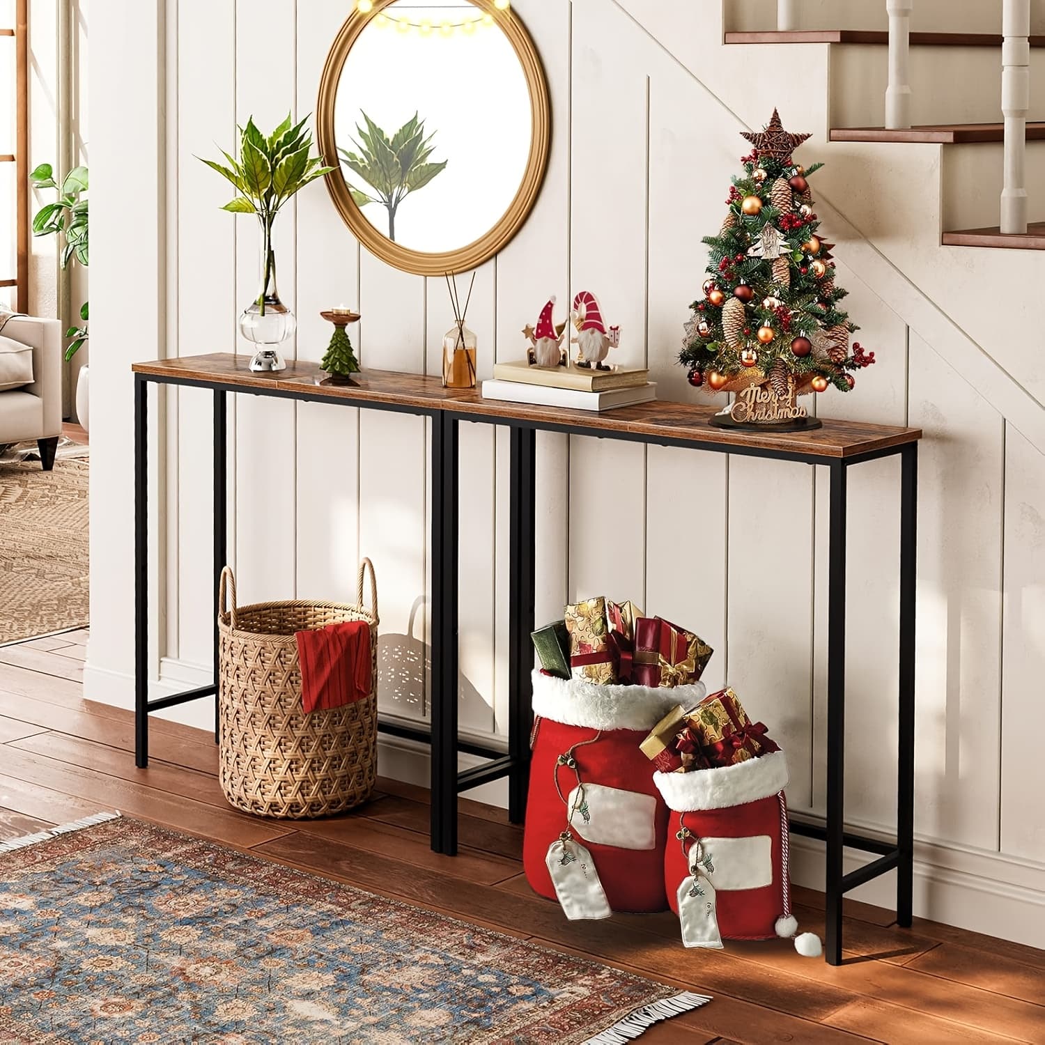 TEMU Narrow Console Table, -inch Slim Entryway Table, Thin Sofa Side Display Table, Hallway Shelf, Suitable For , Bedrooms, Living Rooms, And Foyer, In Walnut And Black