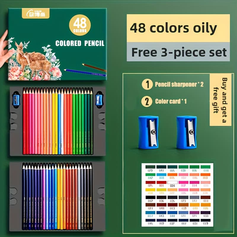 TEMU 48/120/200 Oil Colored Pencils Set For Adult Coloring Books, , Professional Numbered Art Drawing Pencils For Sketching Shading Blending Crafting, Gift Tin Box For Artist