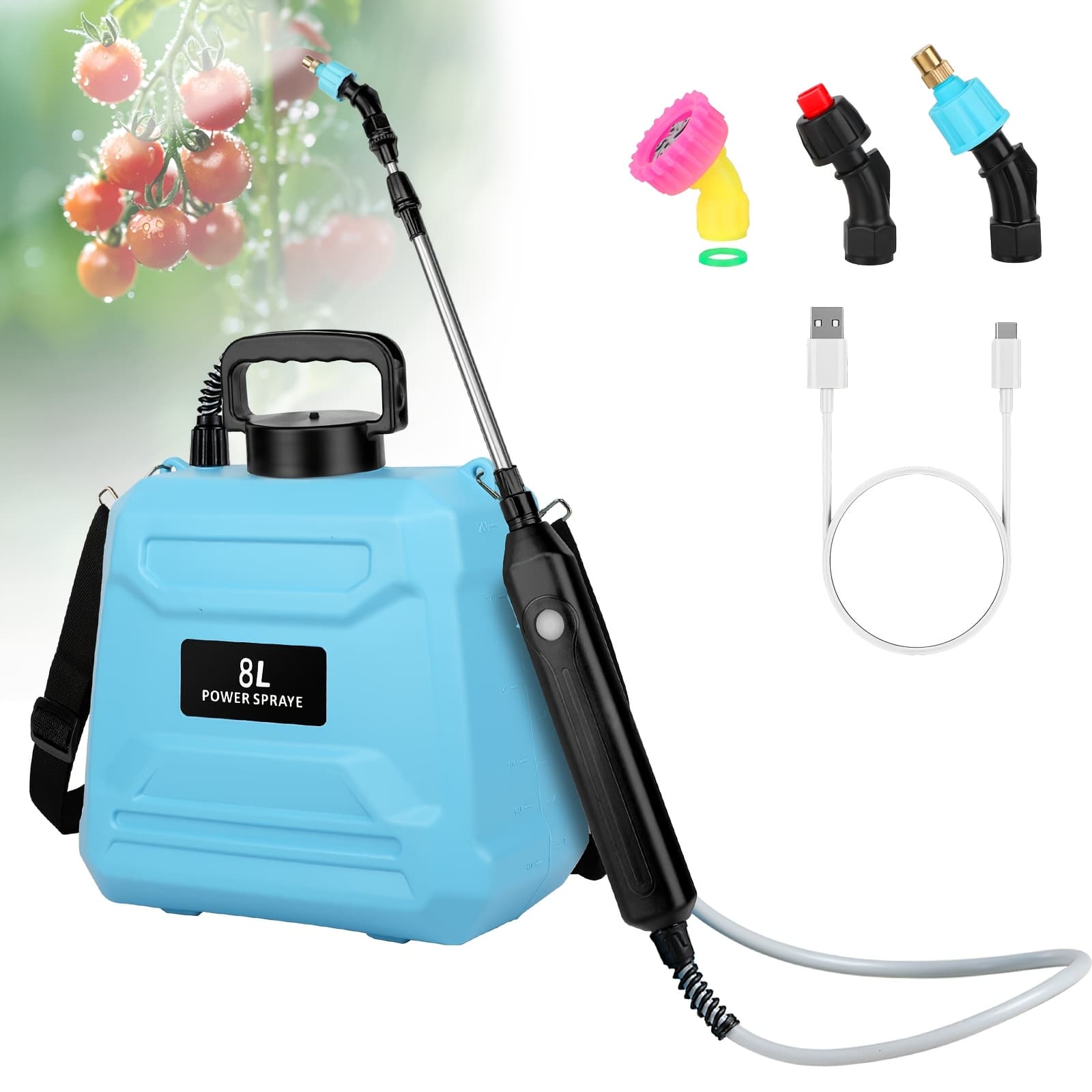 TEMU 2 Gallon Battery Powered Sprayer, Electric Garden Sprayer, Backpack Sprayer With 3 Mist Nozzles & Usb Rechargeable Handle & Retractable Wand & Adjustable Strap For Lawn, Garden, Yard