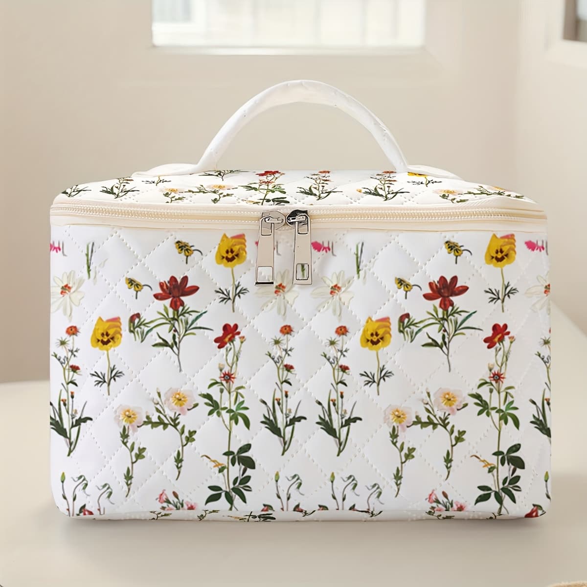 TEMU Small Flower Pattern Printed Makeup Bag, Brush And Accessory Storage Box Toolbox, Large Capacity Travel Toiletries Storage Bag, Cute And Fashionable Makeup Bag, Suitable For Men And Women