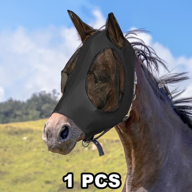 TEMU Equine Breathable Horse Mask With Eye Patch, Protection Comfortable Net Cloth Equestrian Supplies, Without Battery