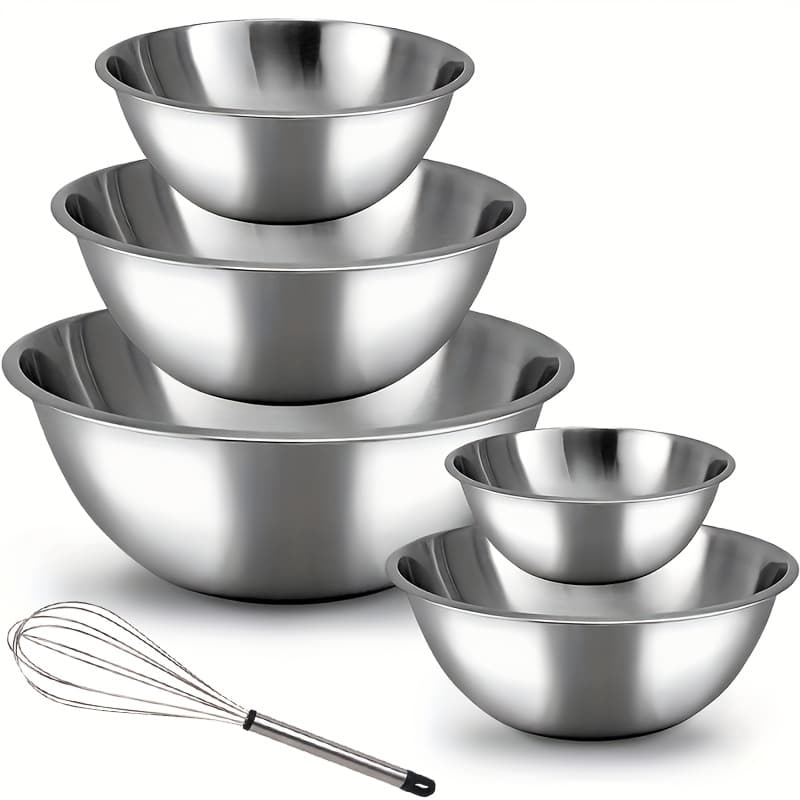 TEMU 5pcs Stainless Steel Mixing Bowls Stainless Steel Mixing Bowl Set - Easy To Clean, Nesting Bowls For Space Saving Storage, Great For Cooking, Baking, Prepping