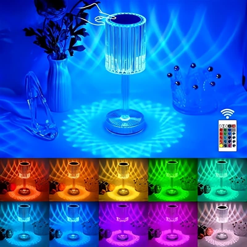 TEMU Crystal Table Lamp, Table Lamp, Led Bedside Lamp, 16-color Changing Touch-sensitive Bedside Lamp, Usb Rechargeable, Suitable For Room, Party, And Dinner Decoration.