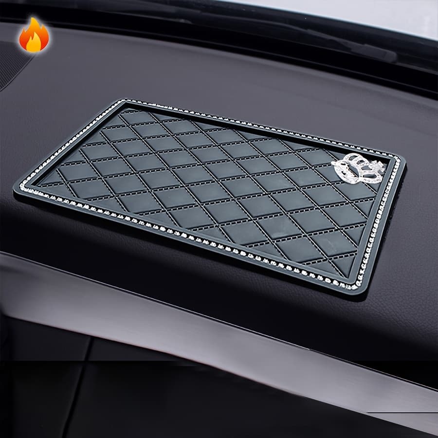 TEMU Universal Car Anti-slip Silicone Storage Pad With Crown - Protects Phone, Keys, Glasses & , Durable Interior Organizer For Most Vehicles