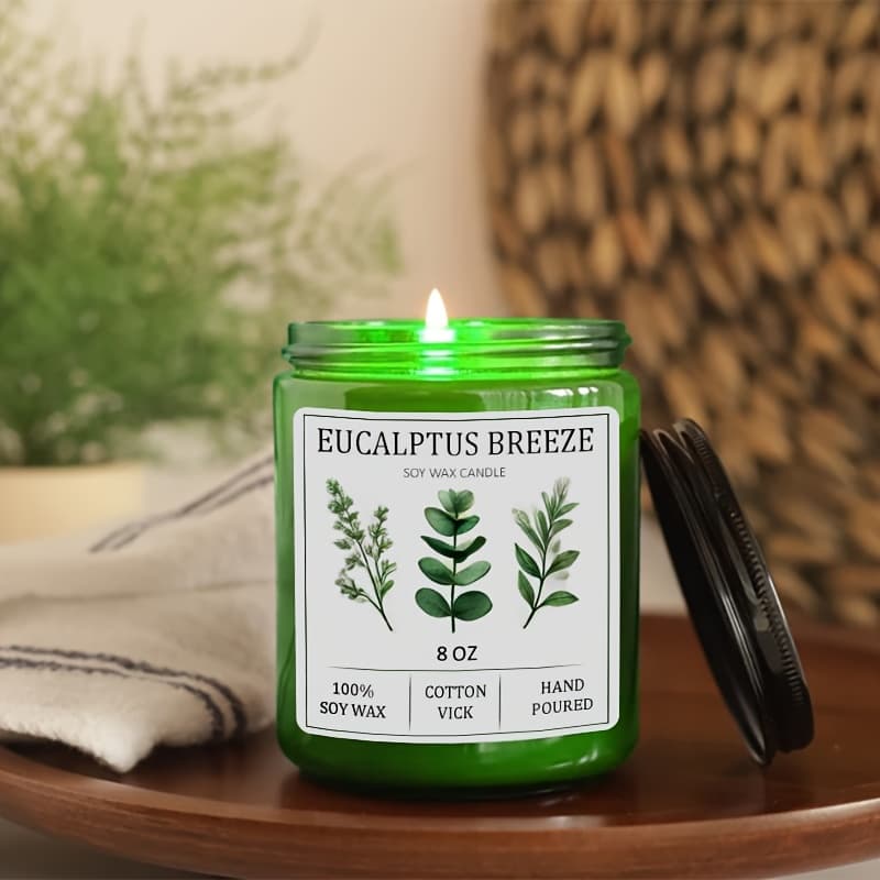 TEMU Eucalyptus & Mint Candles For Home Scented, 8oz Burn Soy Candle Gift For Relax, Meditation, Yoga, , Natural Jar Candles For Men And Women, Valentine's Gift