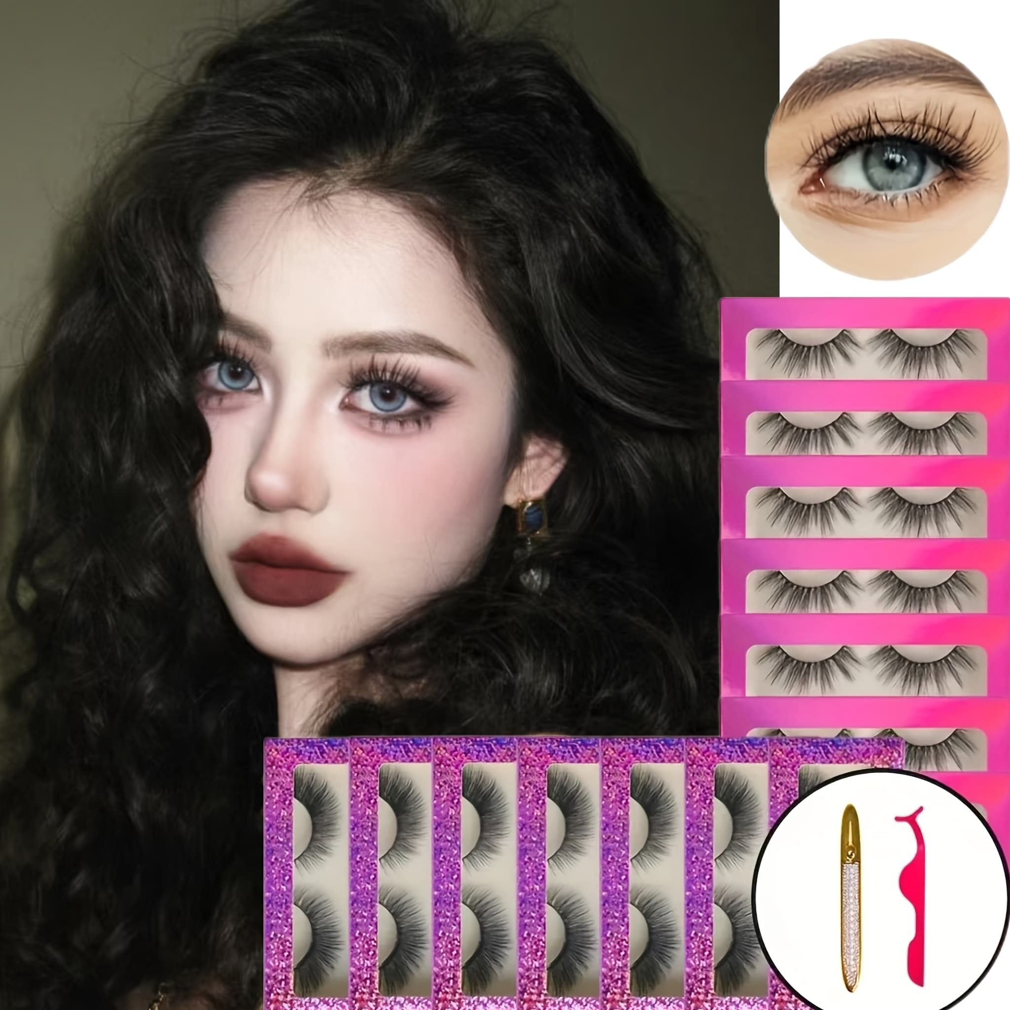 TEMU 10 Pairs False Eyelashes, Black Natural Long Soft, Reusable, Suitable For Daily And Party Activities, To Carry
