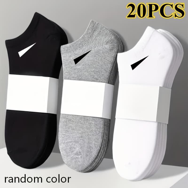 TEMU 20pcs/10 Pairs Men's Casual Solid Color Socks, Breathable Comfortable Anti-sweat Anti-odor Low-cut Ankle Socks, Men's Socks, , Comfortable Experience, Casual Socks For Men And Women