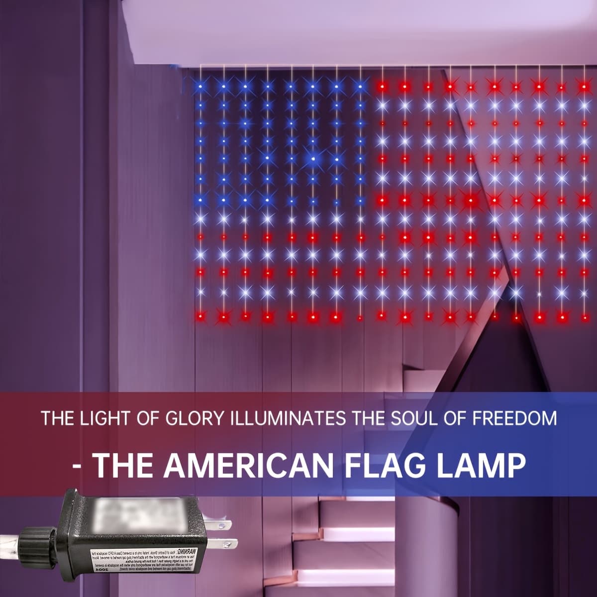 TEMU American Flag Lights | Us-standard Plug Powered Red, White, And Blue Lights, American Flag Curtain Lights, Suitable For Memorial Day, July 4th, Day, Presidents' Day, Courtyard, Garden, Holidays