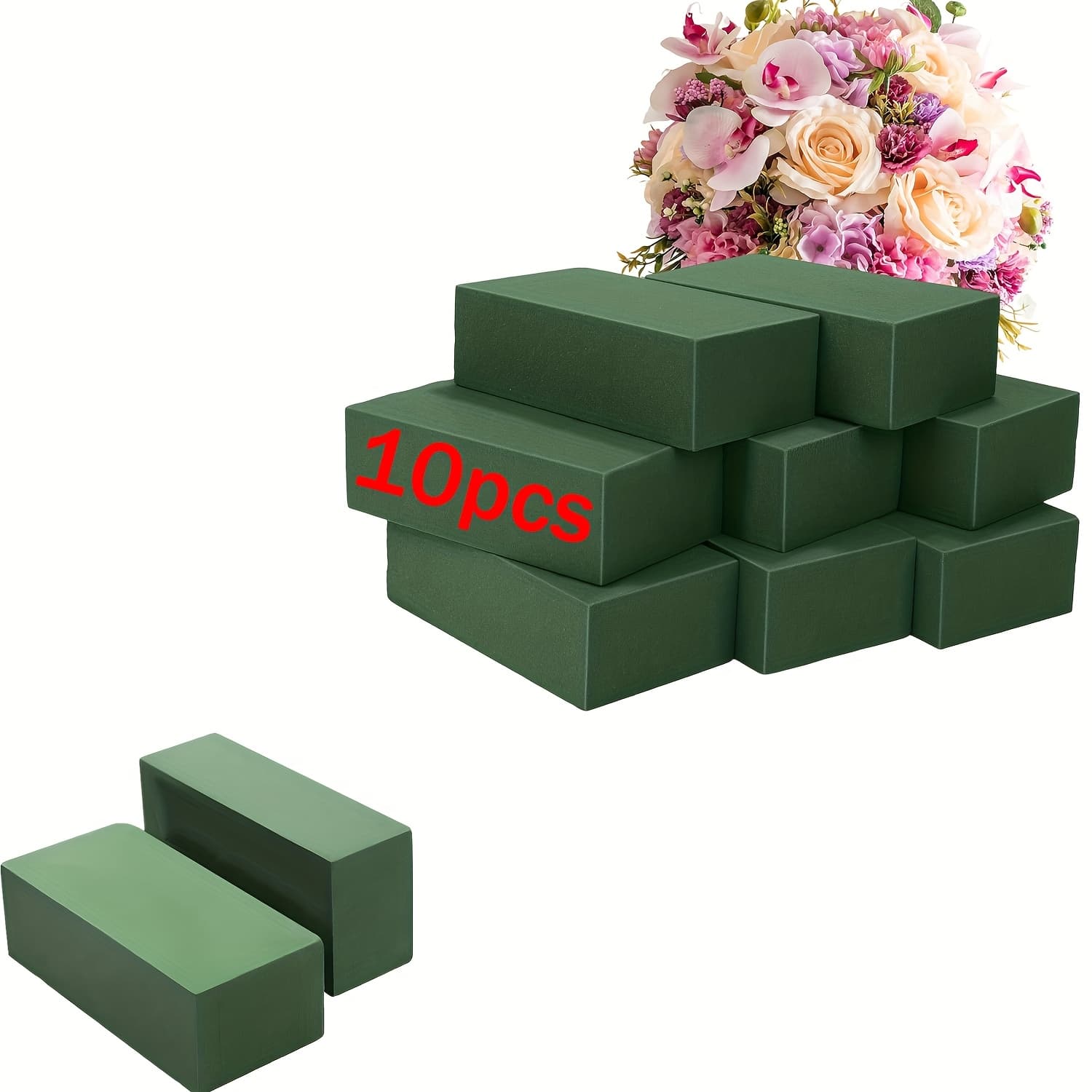 TEMU 10pcs Floral Foam Blocks, High-density Green Dry Wet Foam Bricks, Suitable For Fresh And Artificial Flower Decoration, For Weddings, Handmade Crafts, Table Centerpiece And Party Arrangements