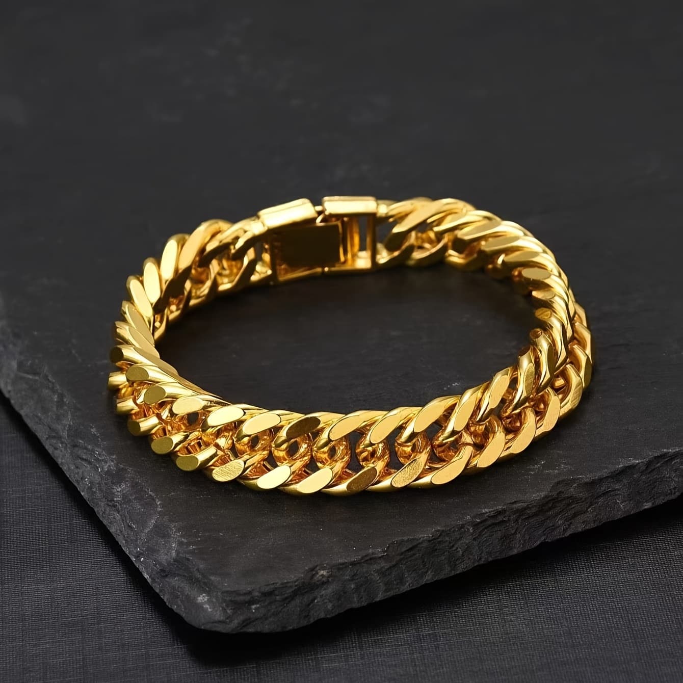 TEMU Hip-hop Style Golden 12mm Luxurious And Grand Men's Bracelet