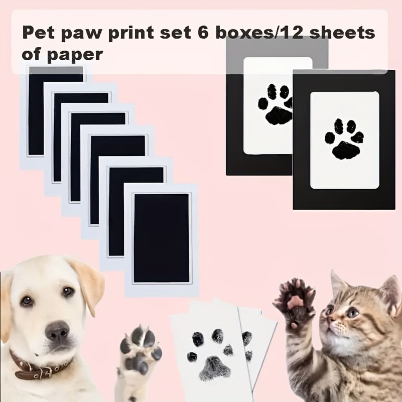 TEMU 6 Boxes/12 Sheets Of Paper, Cat And Dog Handprint And Footprint Tool Set, A Total Of 12 Souvenir Accessories, Suitable For - , Elegantly Capture Your Pet's , A Gift For Your Pet
