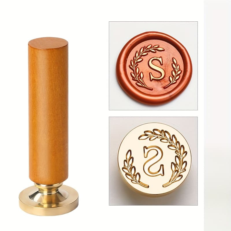 TEMU 1 Set Retro Letter Wax Sealing Set, Yellow Wooden Handle With Wax Stamp Head, 26 Alphabet Optional, Suitable For Envelope & Decoration, Exquisite Embossing Craft Gift (, No Ink)