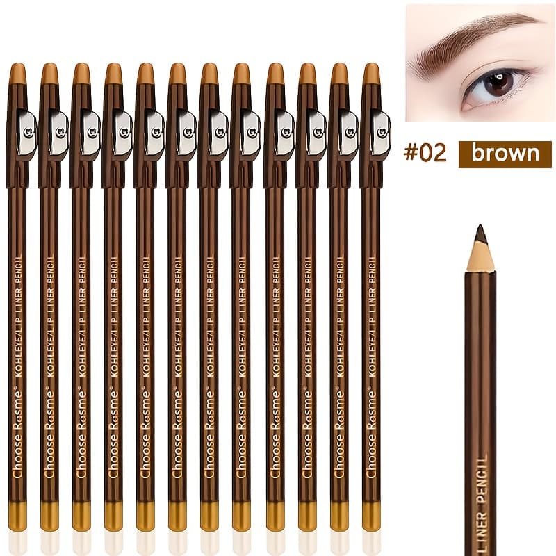 TEMU 12pcs Of Convenient Durable Eyebrow Pencil Eyeliner Pencil With Pencil Sharpener, Anti Sweat, Waterproof Makeup, Color Fixing Eyebrow Pencil, Create Natural Makeup