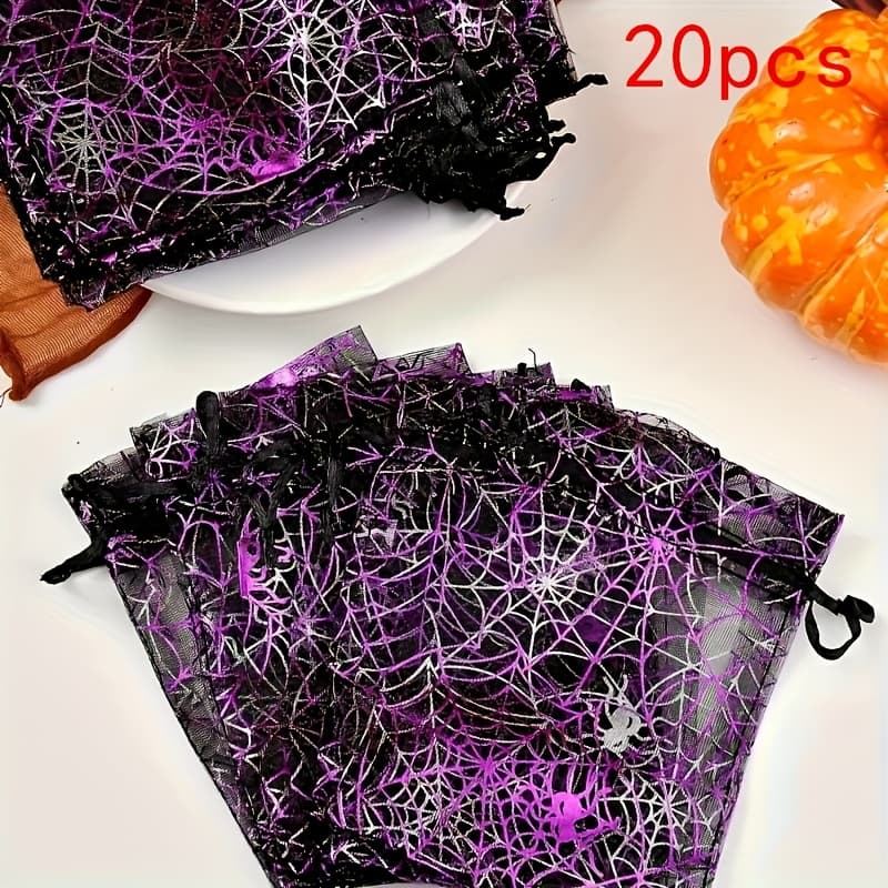 TEMU Gift For Her/him 20pcs, Web Printed Bag, Drawstring Mesh Gift Bag, Multicolor Printed Packaging Candy Bag, Holiday Gift Bag, Jewelry Storage Bag, Event, Party Gift Bag,
