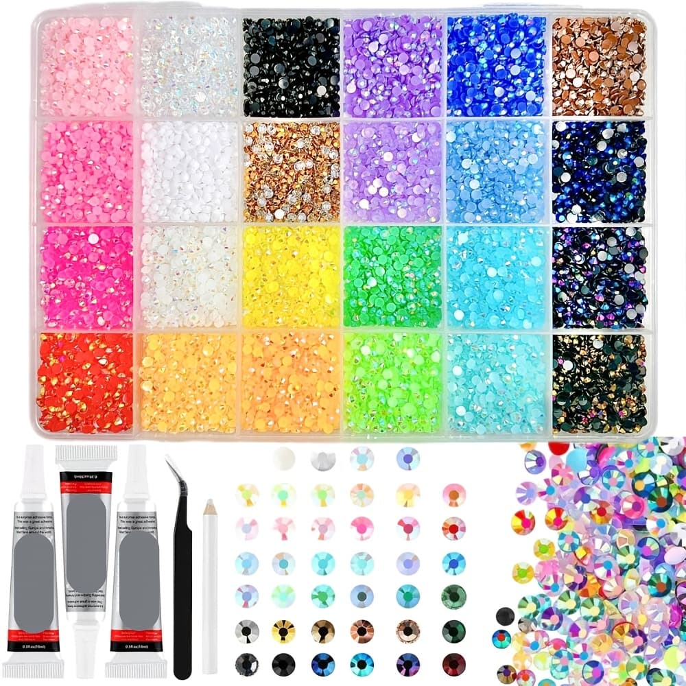 TEMU 24 Color 22500 Resin Nail Rhinestones, Used For And Decoration, Colorful Flat Bottomed Synthetic Gemstones, Used For Handmade Production, Suitable For Clothing, Books, Shoes, Nail Art, Makeup