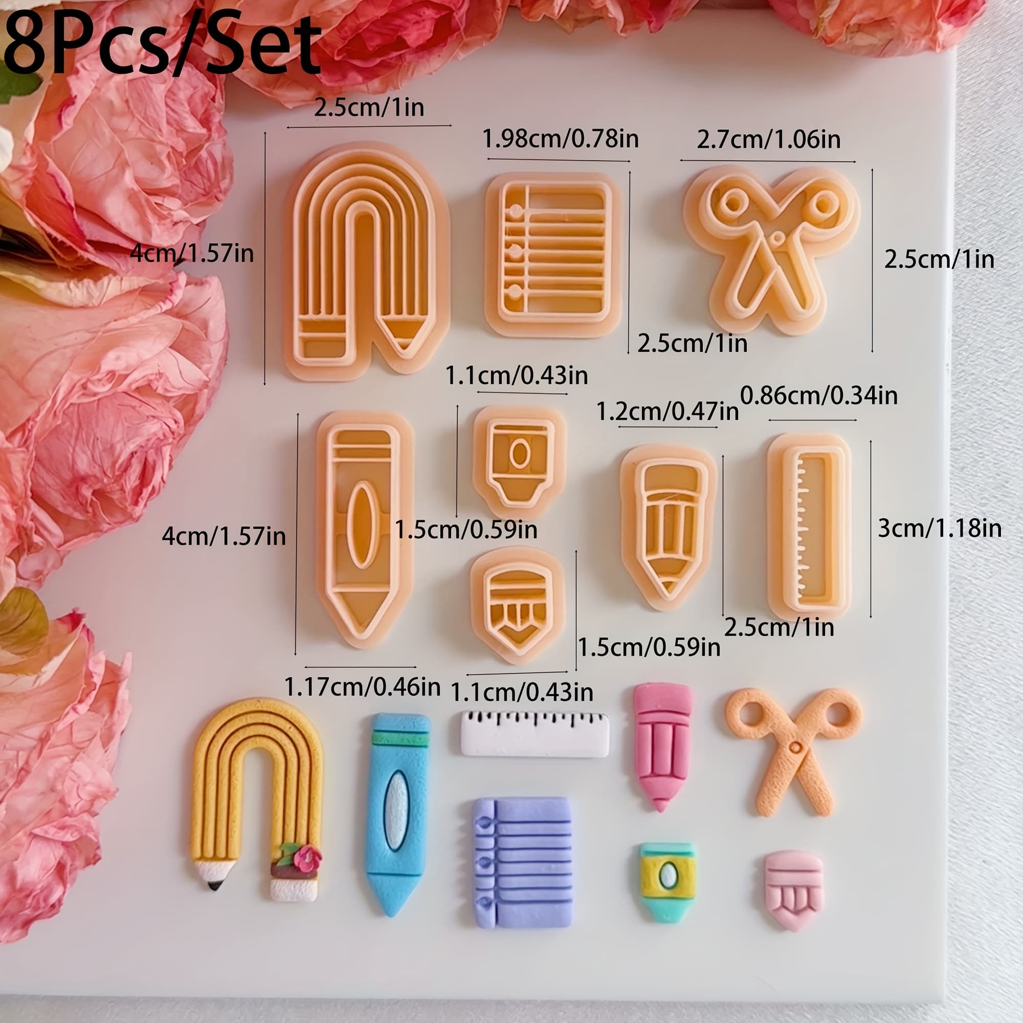 TEMU 8pcs/set Back To School Notebook/ruler/pencil/crayon/scissors Shape Polymer Clay Cutter For Clay Earrings Jewelry Making