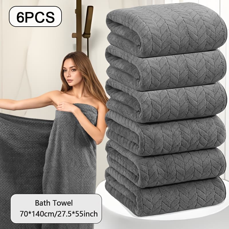 TEMU Oversized Striped Bath Towel 6pcs, Absorbent And Quick Drying Towel Bath Towel, High Quality Adult Bath Towel, Oversized To Wrap The Body, Suitable For Spa, Hotel, Home, Gift