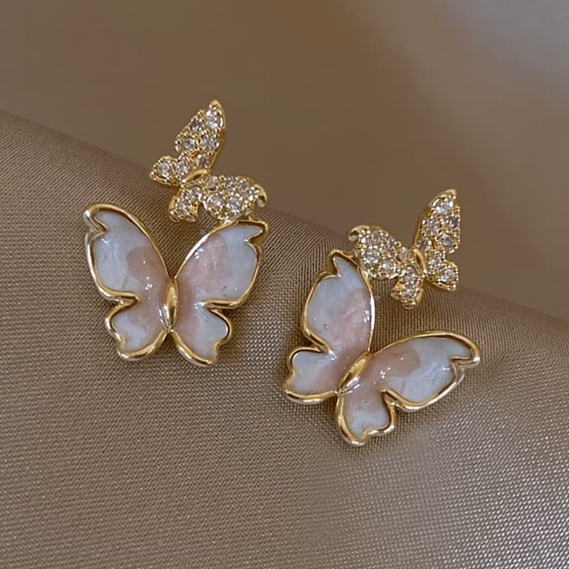 TEMU 1 Pair Of Women's Fashion Enamel Pink Gradient Double Stud Earrings, Elegant Ladies' Earrings Suitable For Daily Casual Wear, Vacation, And Birthday Gifts