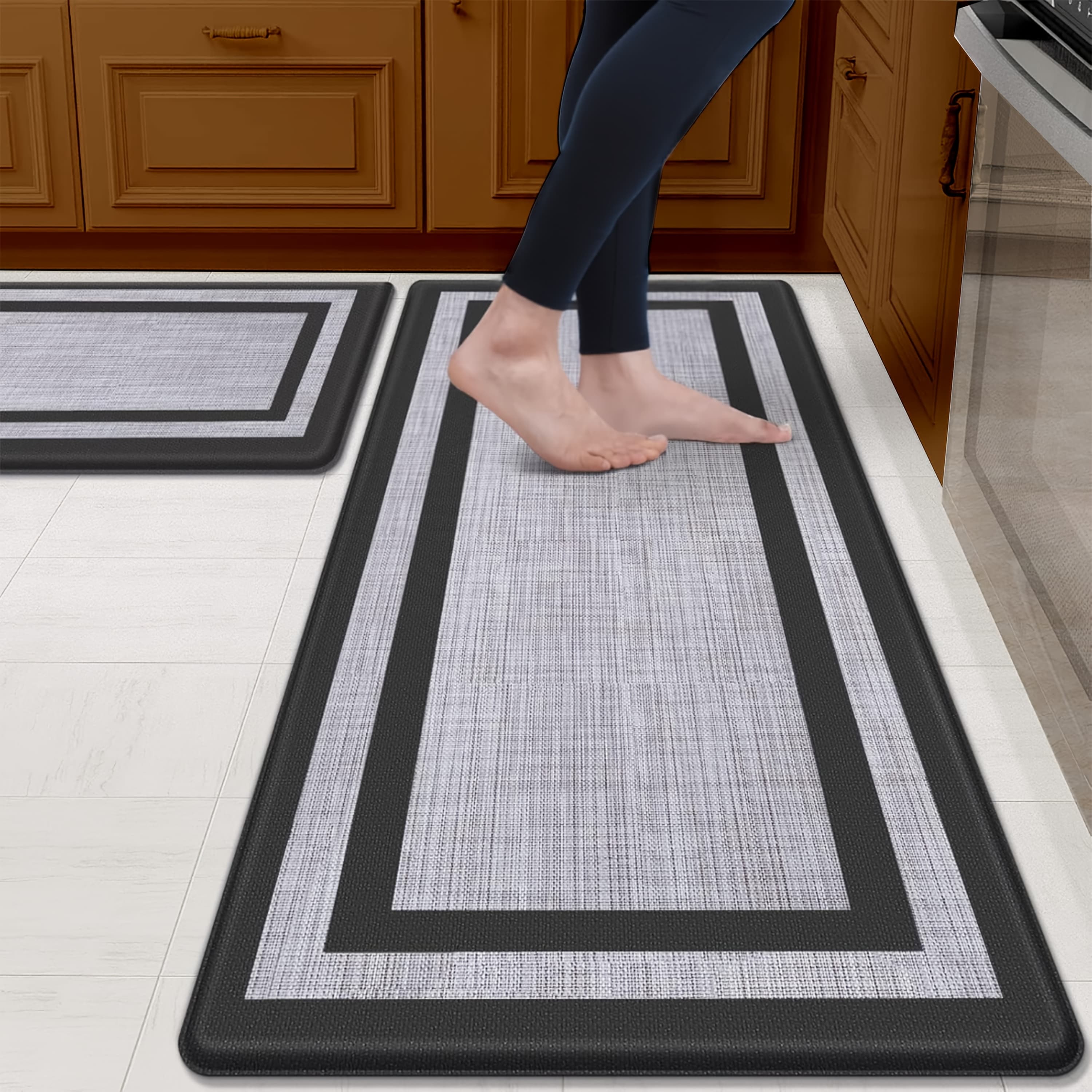 TEMU 2pcs Kitchen Mat Cushioned High Quality Rugs Standing Mat For Kitchen, Floor, Office, Sink, Laundry, Black