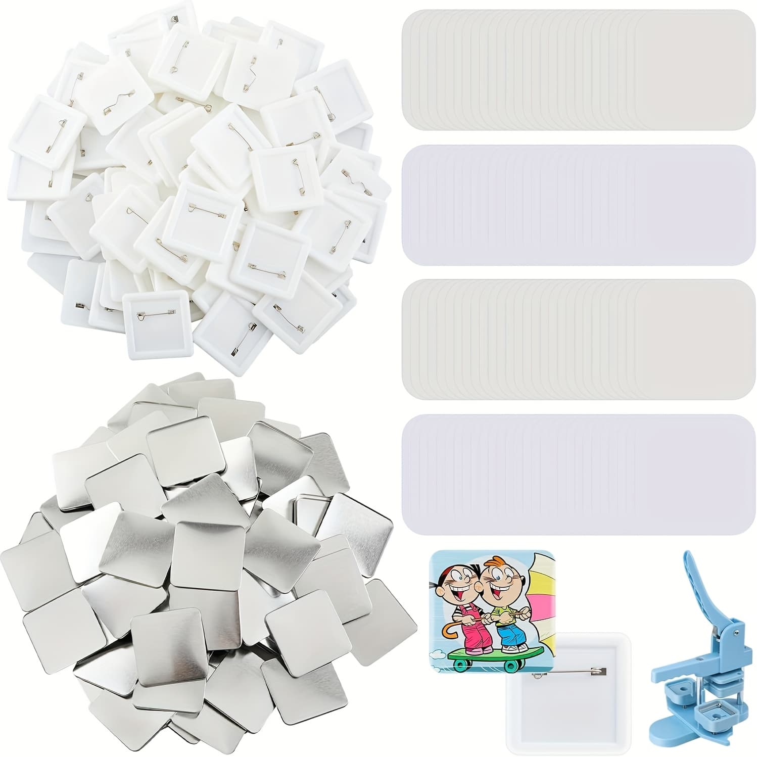 TEMU 100 Set 2'' X 2'' Square Pin Button Making Supplies For Square Button Maker Diy Pin Badge Parts Refill