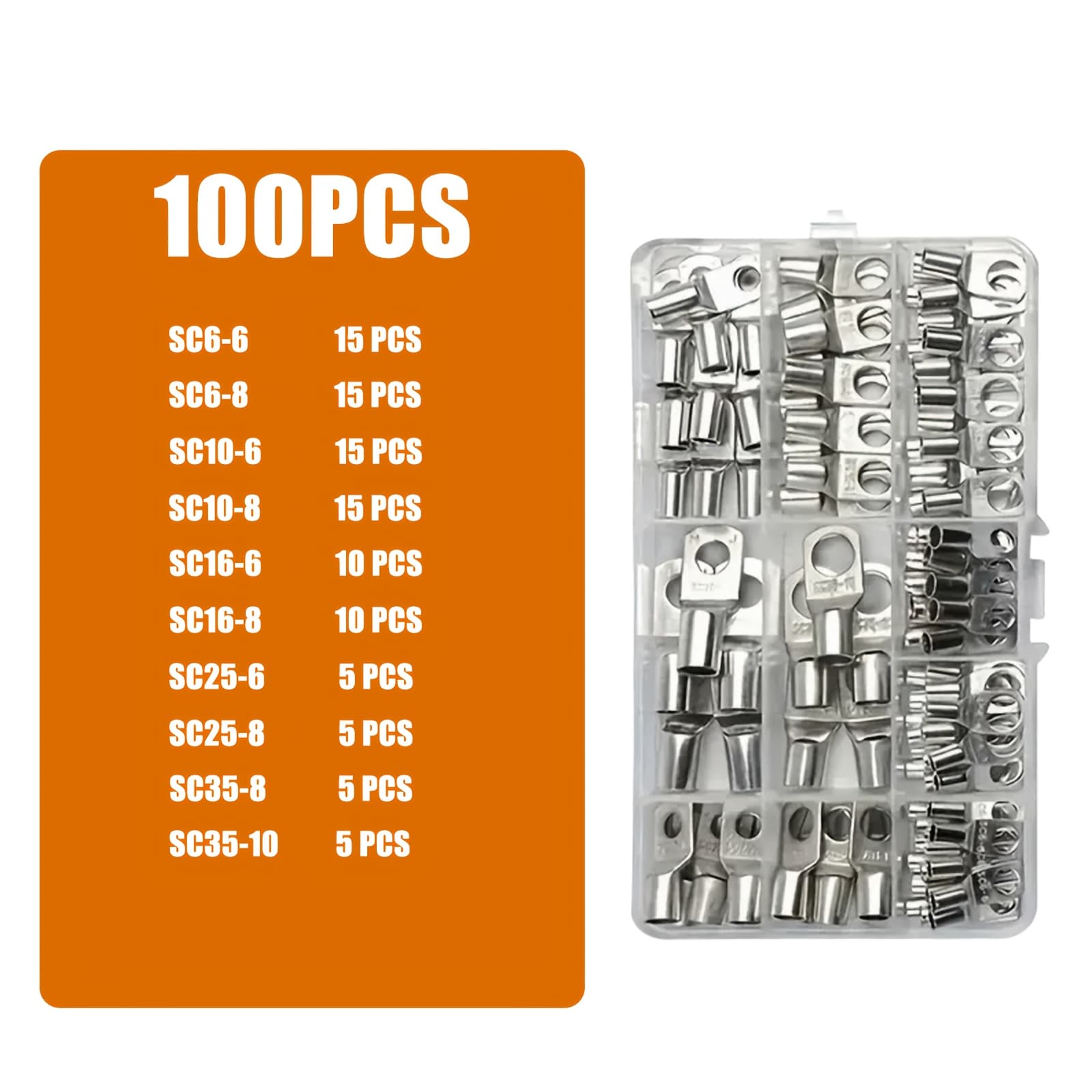 TEMU 100pcs Crimp Rings Sc Battery Wire Lugs- Marine/automotive Crimp Ring Connectors For Cable Terminals & Voltage Wiring Kits, Wire Connectors