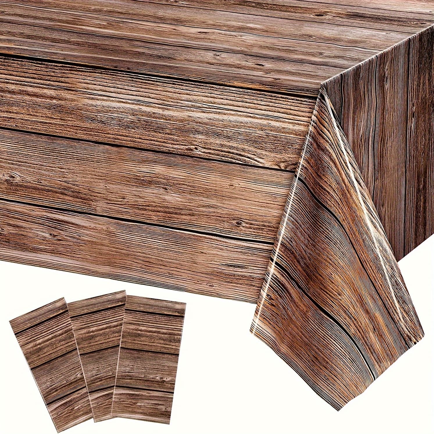 TEMU 4pcs Wood Grain Tablecloths - Disposable Plastic Rectangular Table Covers For Birthday Parties & Celebrations, Mixed Colors, Easy , Birthday Party Decoration