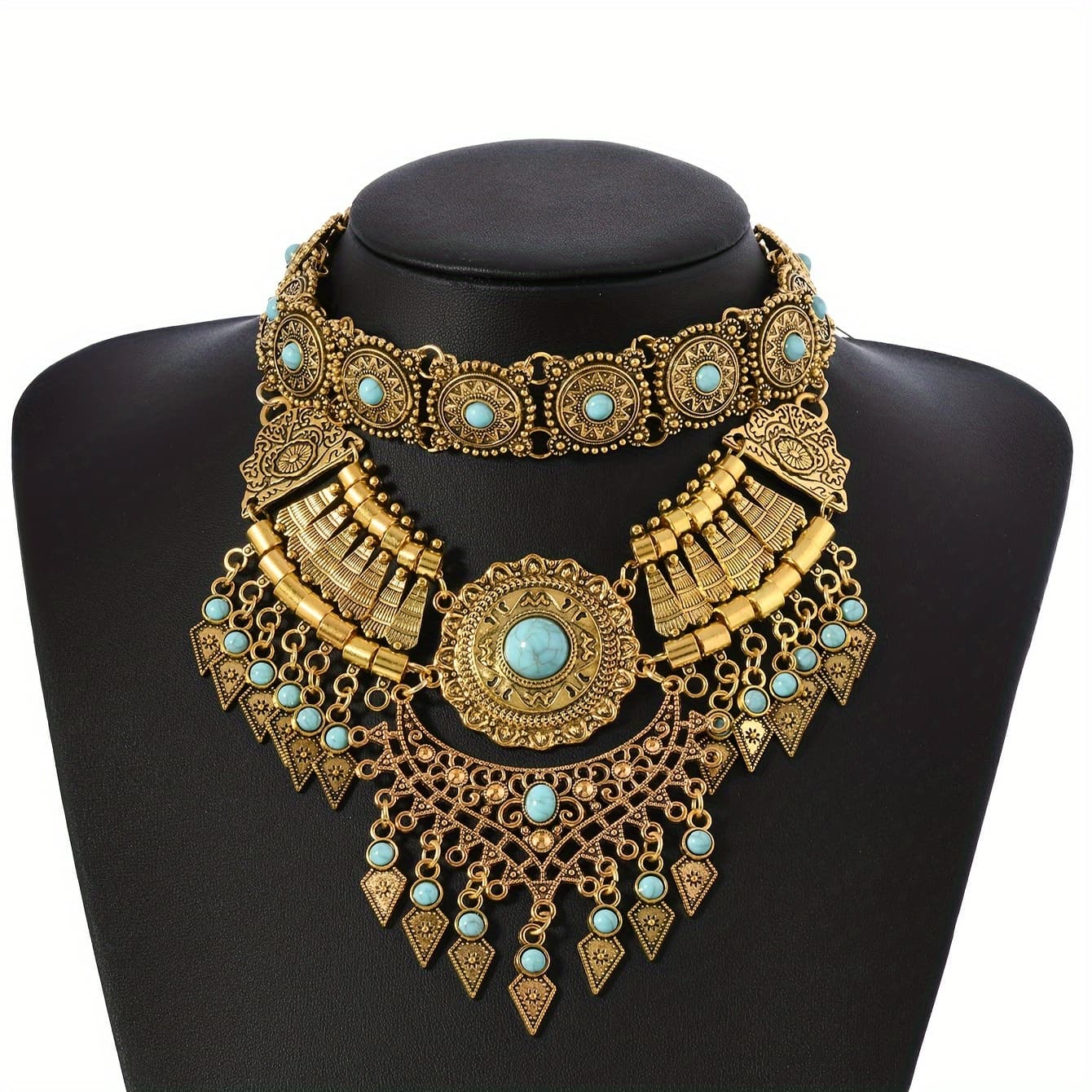 TEMU Fashion Vintage Handmade Teardrop Tassel Bohemian Necklace For Women, Casual Accessory, Short Choker Collarbone Chain