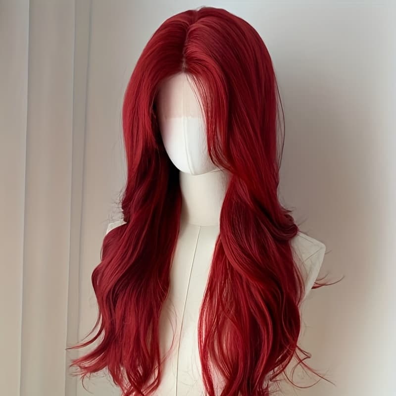 TEMU Unisex Anime Wig Button Mesh 60cm Burgundy Long Curly Hair, Suitable For , Cosplay, Christmas And Halloween, Versatile Wig