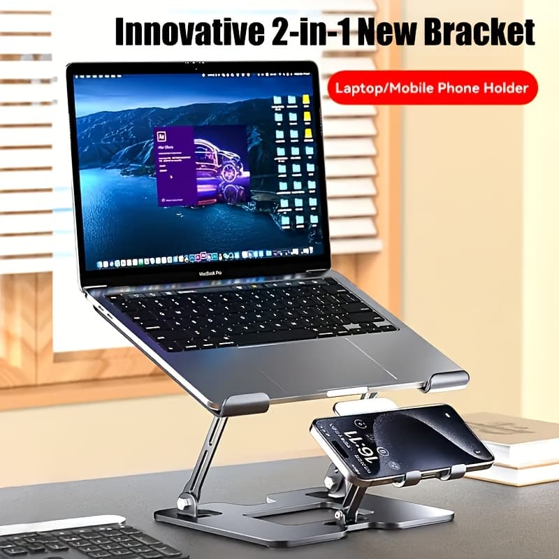 TEMU Laptop Stand, 2-in-1 Computer Phone Stand, Adjustable, Computer Stand - Ergonomic, Suitable For Office And Home Use, Folding Design, Heat Dissipation, Suitable For 10-16-inch Laptops.