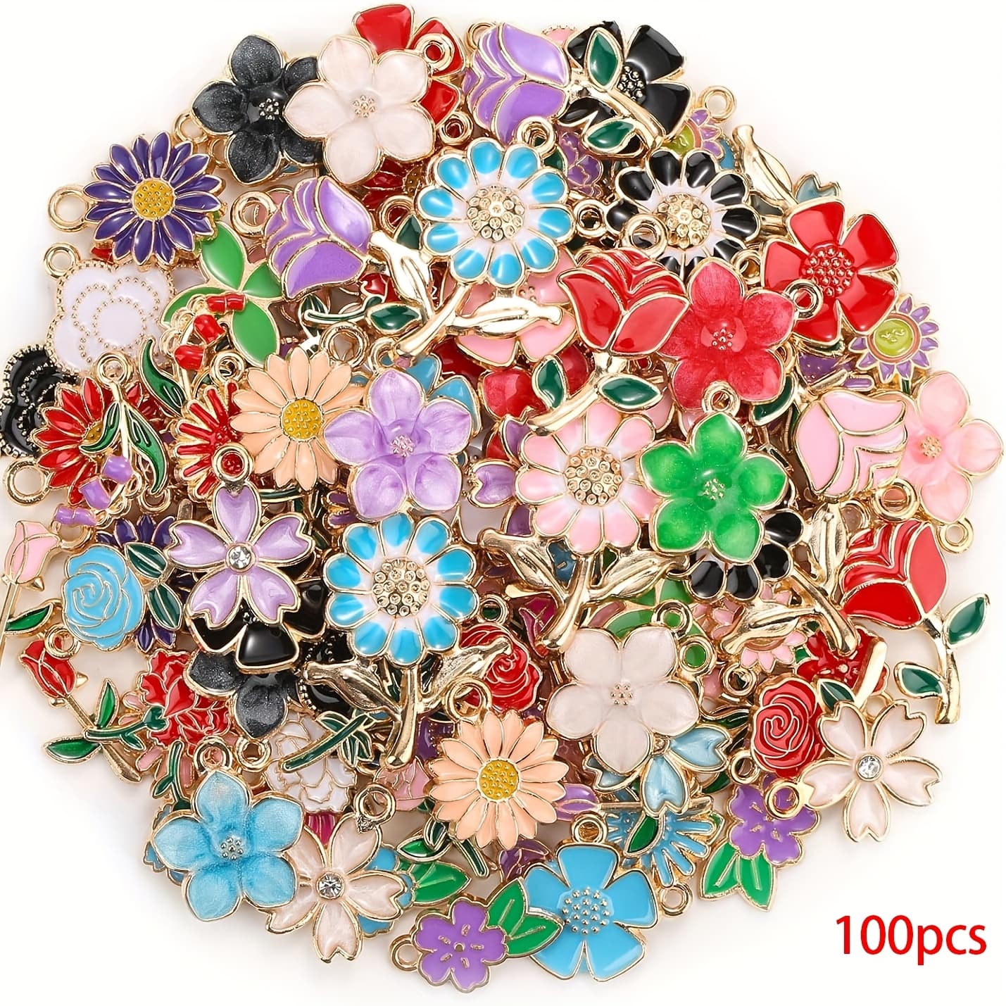 TEMU 30pcs/50pcs/100pcsspring Flower Charms For Jewelry Making And Bracelets, Assorted Enamel Mixed Bulk Metal Charms For Necklace Bracelet Earring Jewelry Making And Crafting(random Mixed Styles)