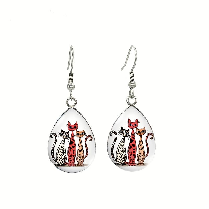 TEMU 1 Pair "whimsical Trio: Red And Black Cat Carnival" Cat Lover Earrings, Hypoallergenic, Cute , Suitable For Daily Wear And Parties, Accessory