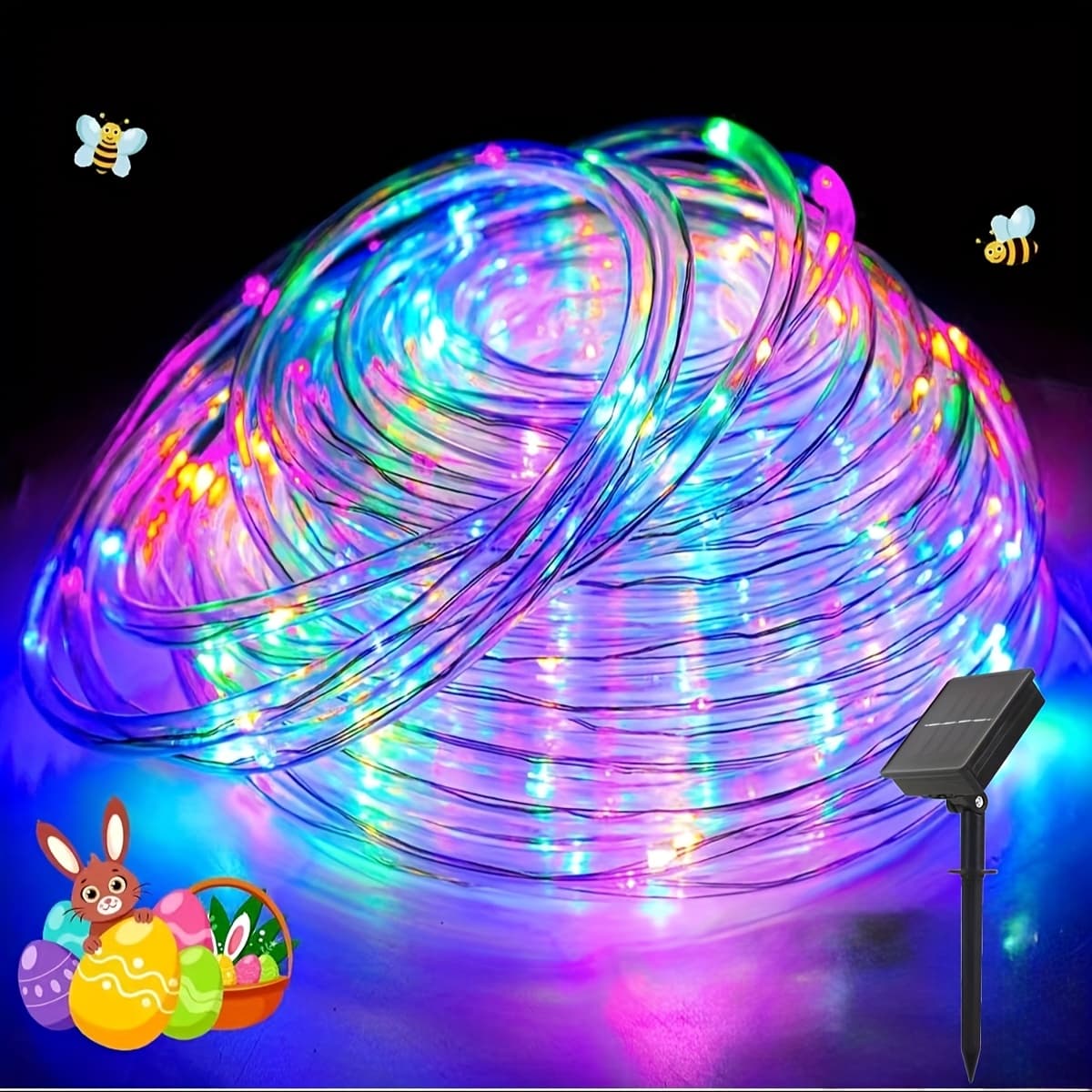 TEMU Christmas Lights Solar Rope Lights Outdoor 33ft 100led Ip65waterproof Solar String Lights 8 Lighting For Easter For Party Garden Yard Home Wedding Camping Halloween Spring Tree Decoration(rgb)