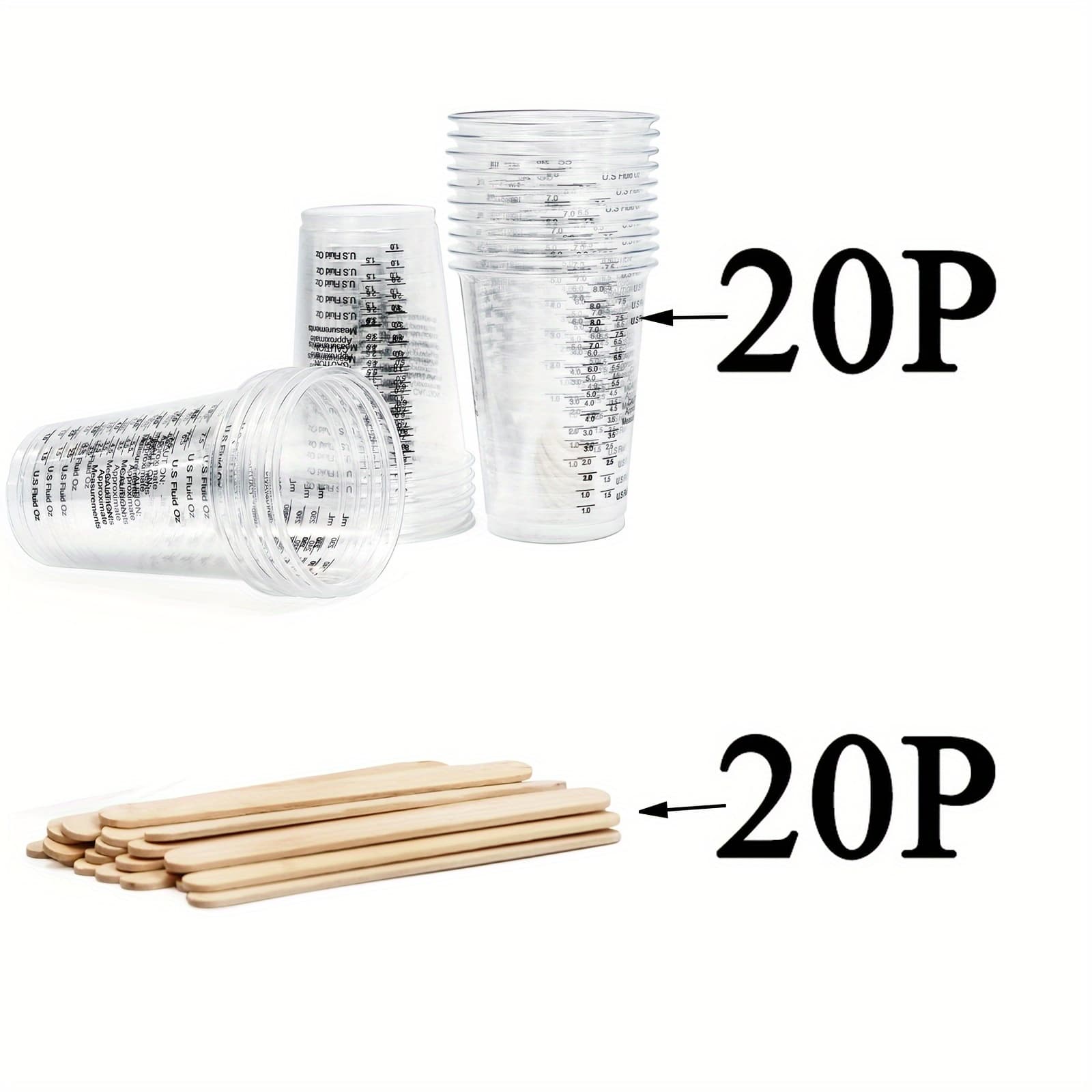 TEMU Plastic Measuring Cups, 240ml Disposable Mixing Cups With Mixing Sticks, Used For Epoxy Resin, And, Liquid Measuring, Paint