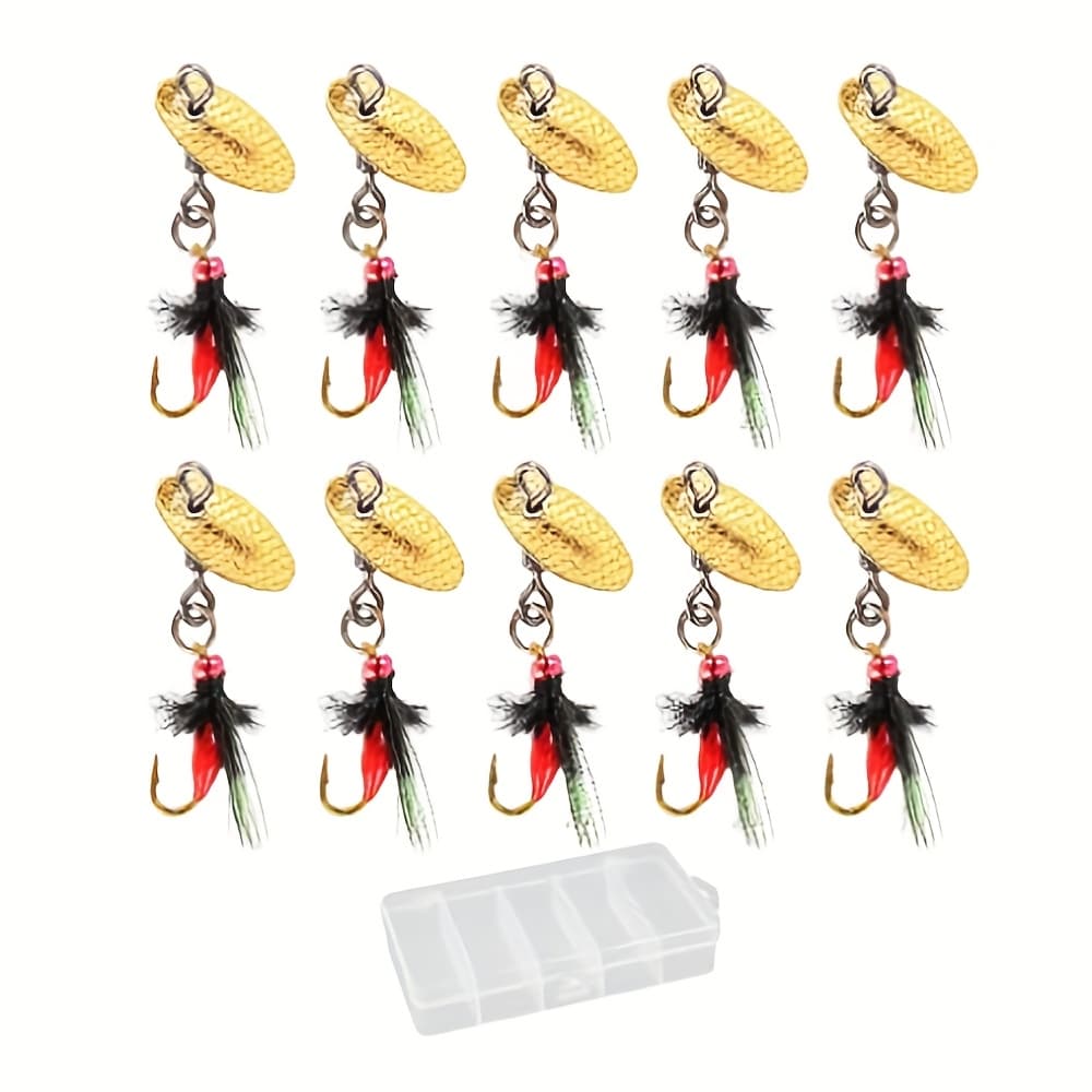 TEMU Upgraded Micro Material Lure Fly Bait, Creek Non-fly Hook, Brass Fishing Bait, 5-grid Transparent Lure Box