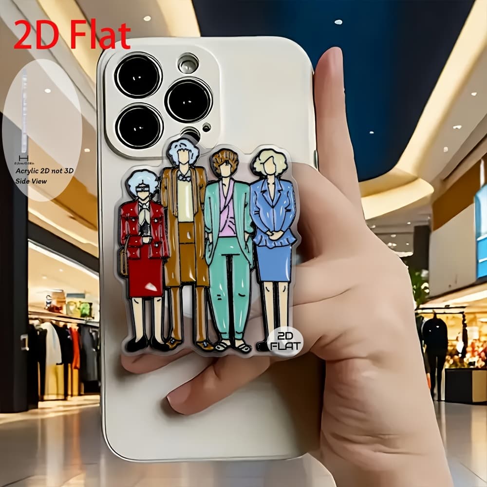 TEMU 2d Flat Fashion Cartoon Retro Stylish Character Acrylic Retractable Mobile Phone Holder, Pop-up Mobile Phone Holder