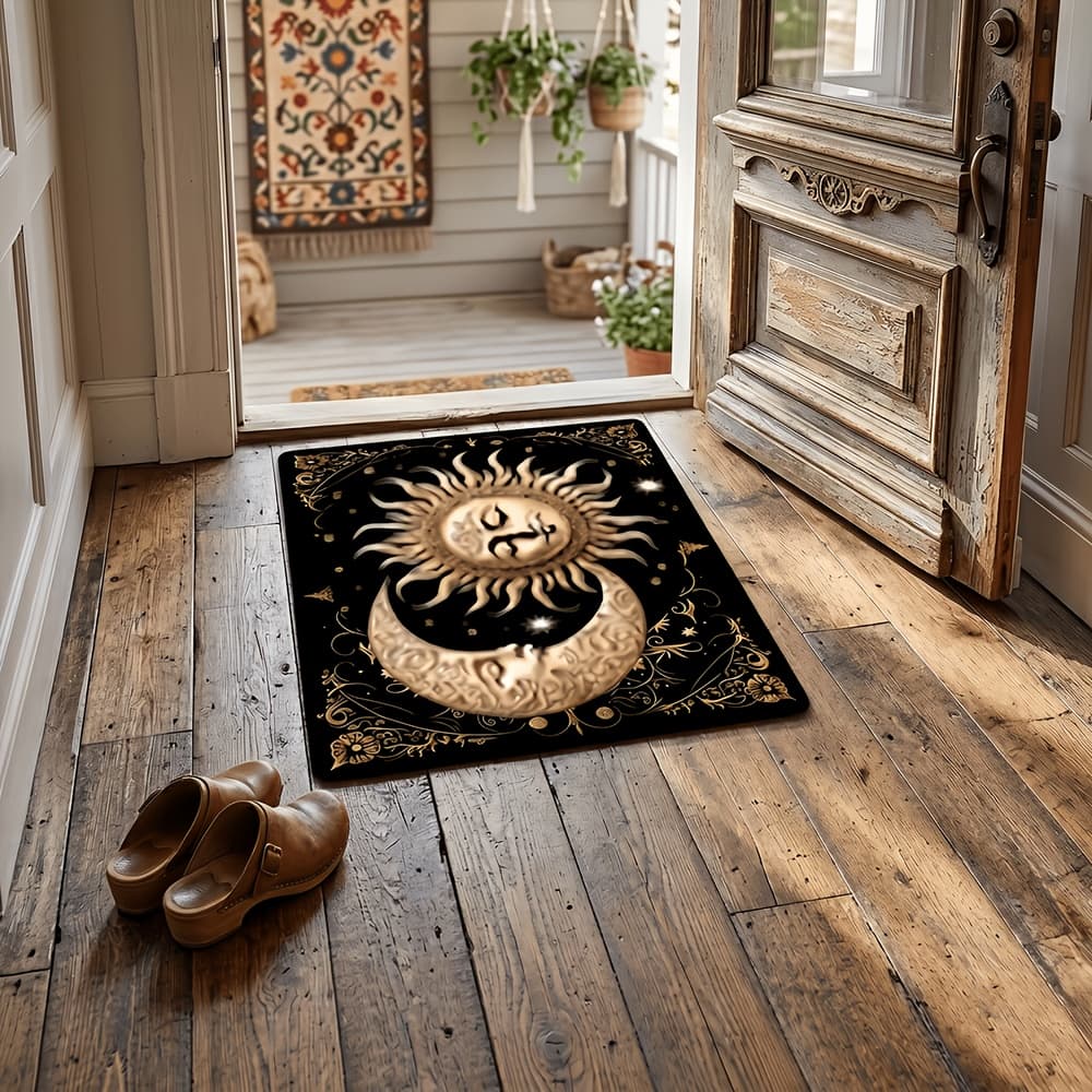 TEMU Washable Area Mat Featuring And Moon Design - Made Of Polyester, This Non-slip Rug Is Suitable For Indoor And Outdoor Use, Perfect For Decorating Your Office, Living Room, Or Bedroom