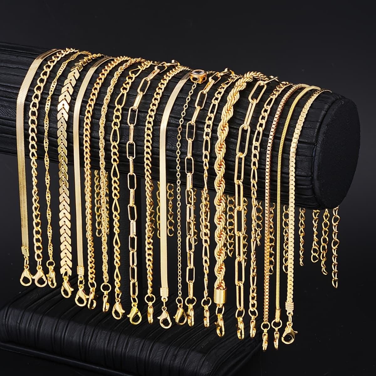 TEMU 20pcs Elegant Vintage Snake Bone Twisted Plane Metal Geometric Multi-layered Stacking Bracelet Set For Women Daily Match Party Vacation Dating Holiday Gift