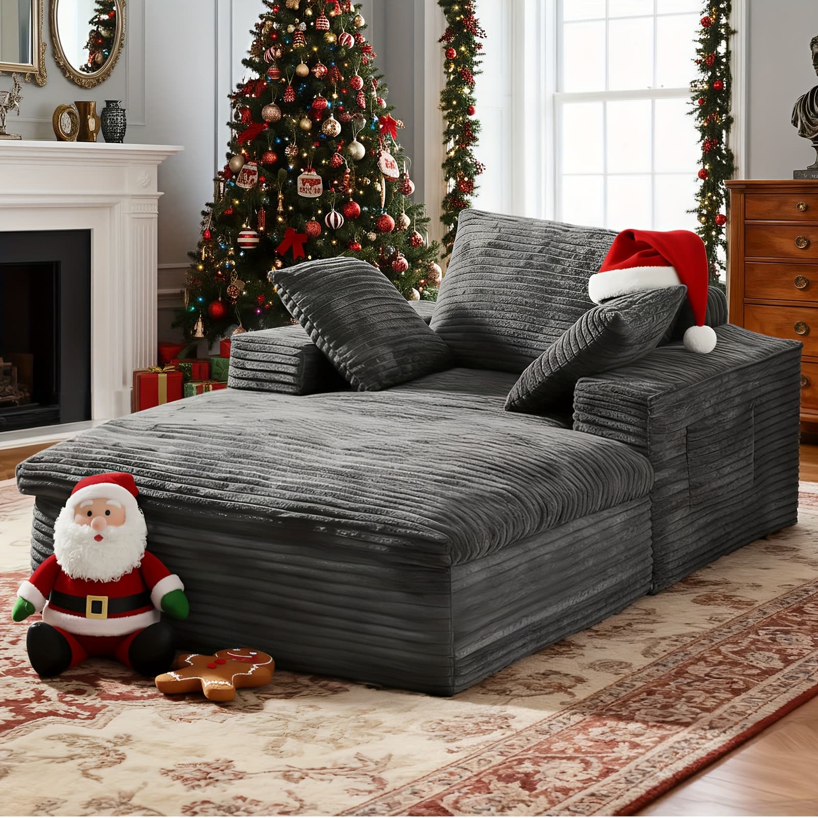 TEMU Keepcharm 68"recliner Oversized Chaise Lounge Indoor, Cloud-like Cushion No Installation & Easy To Transport Sofa Bed Corduroy Sofa Recliner Living Room
