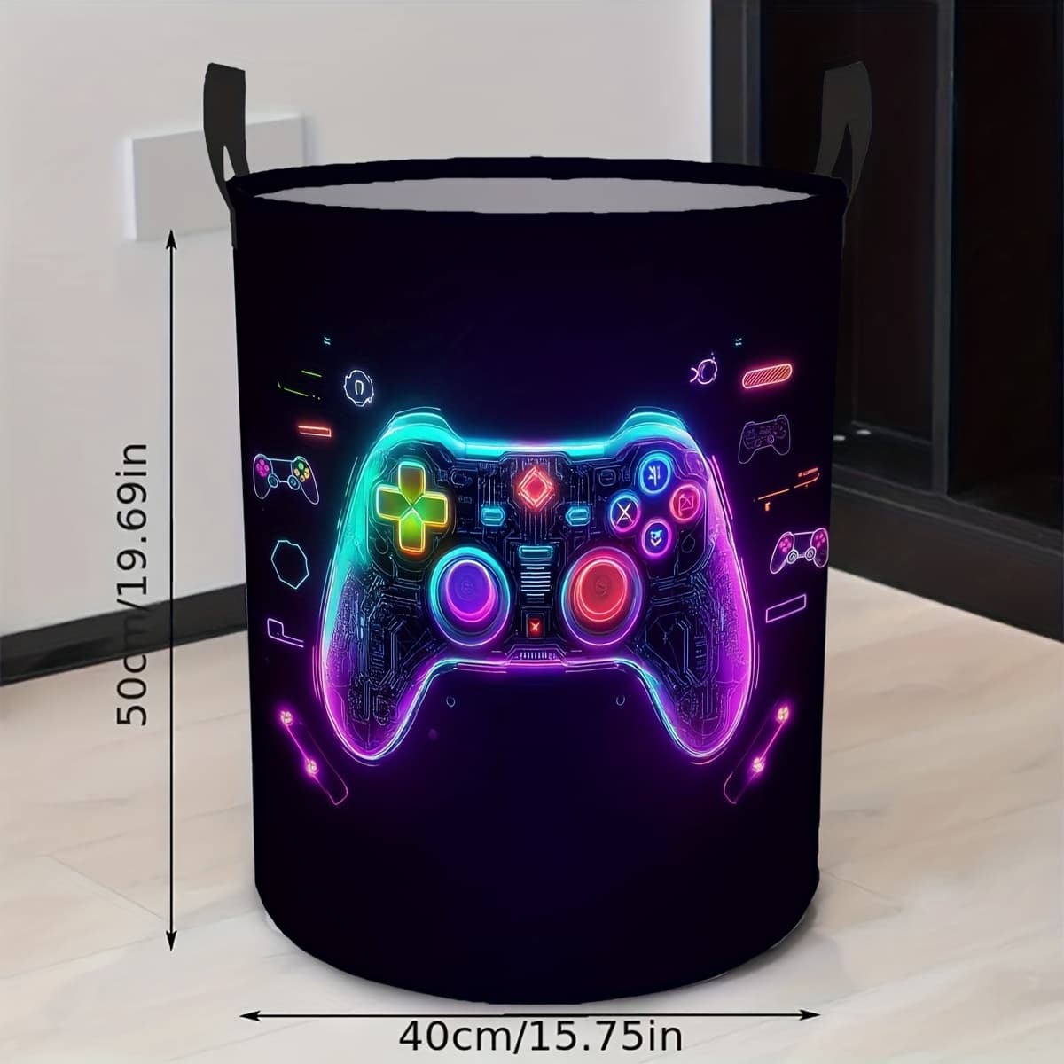 TEMU 1pc Neon Gamer Pattern Foldable Laundry Basket, Room Hamper For Clothes And , Organizer Bin For Bathroom And Closet Use, Convenient And Decorative Home Storage Solution, Laundry Baskets